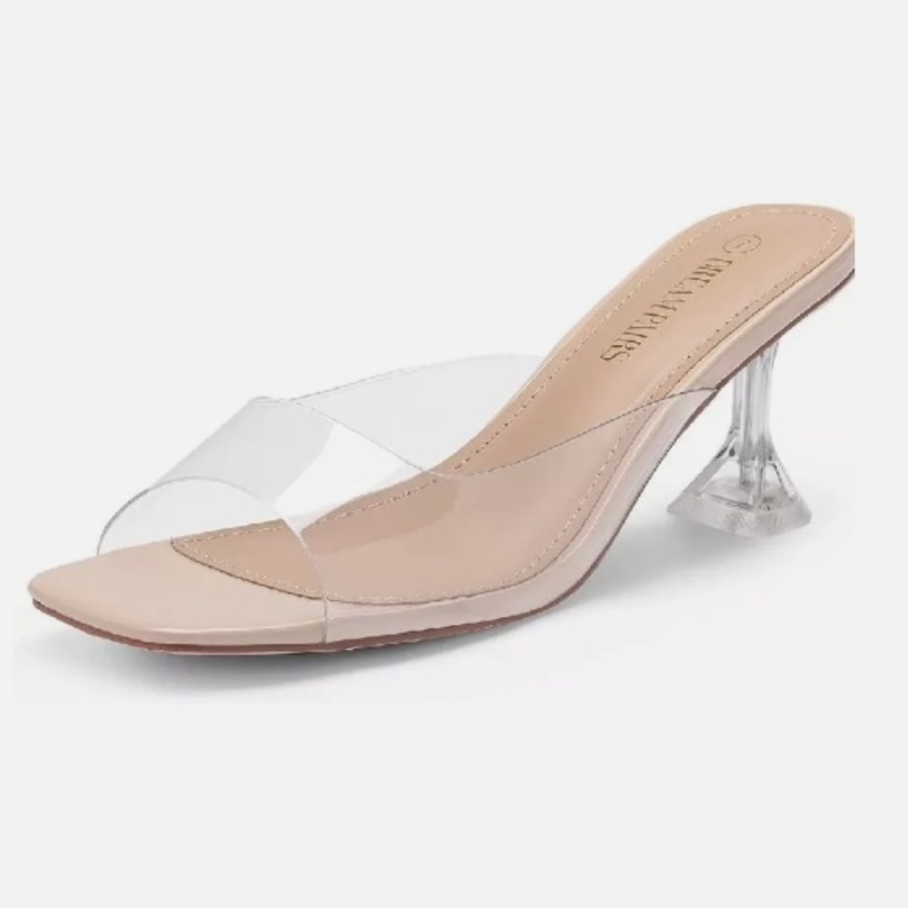 Barely worn in the box Women’s Clear Heels Square Toe High Stiletto Slip Ons